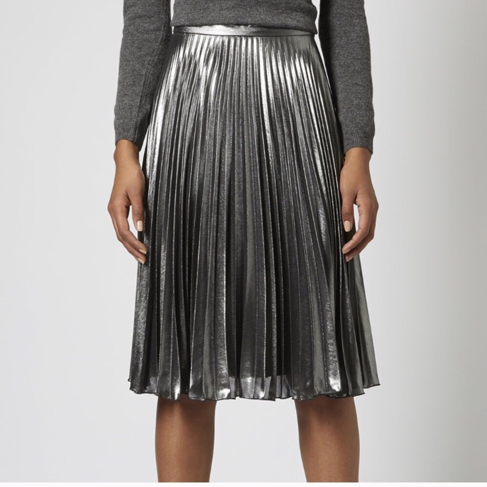 Topshop Silver Pleated Midi Skirt